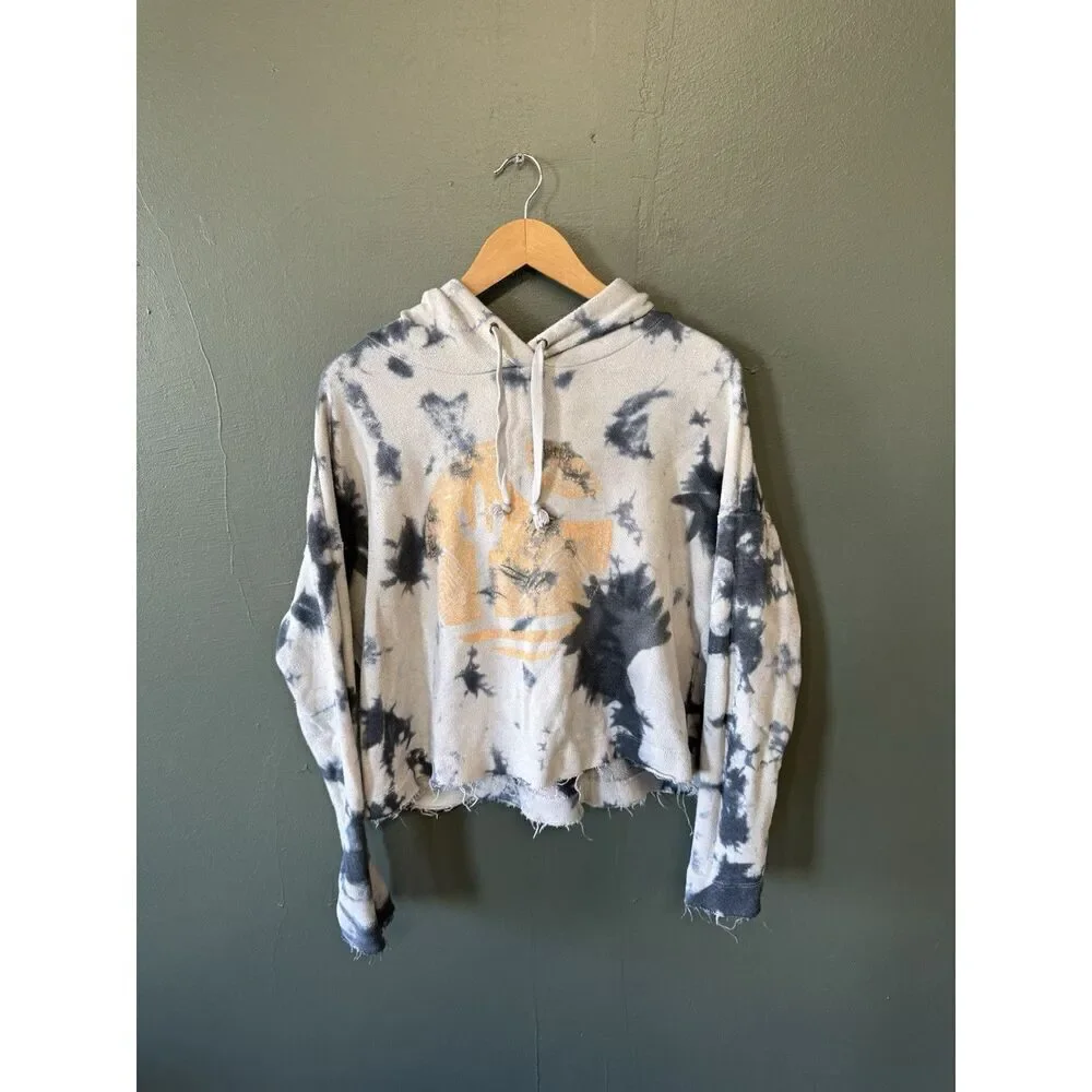 Free People Womens Tie Dye Graphic Pullover Hooded Cropped Sweatshirt Size XS